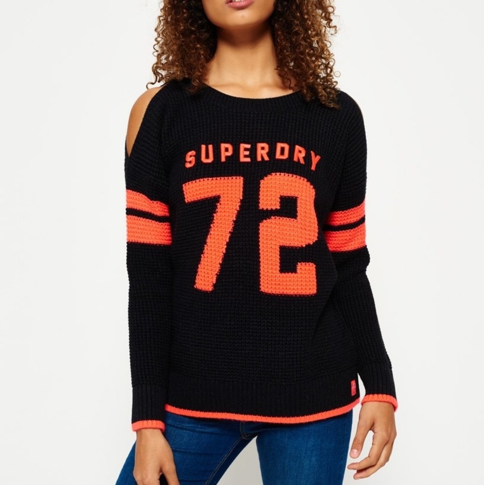 Varsity Cold Shoulder Knit Jumper